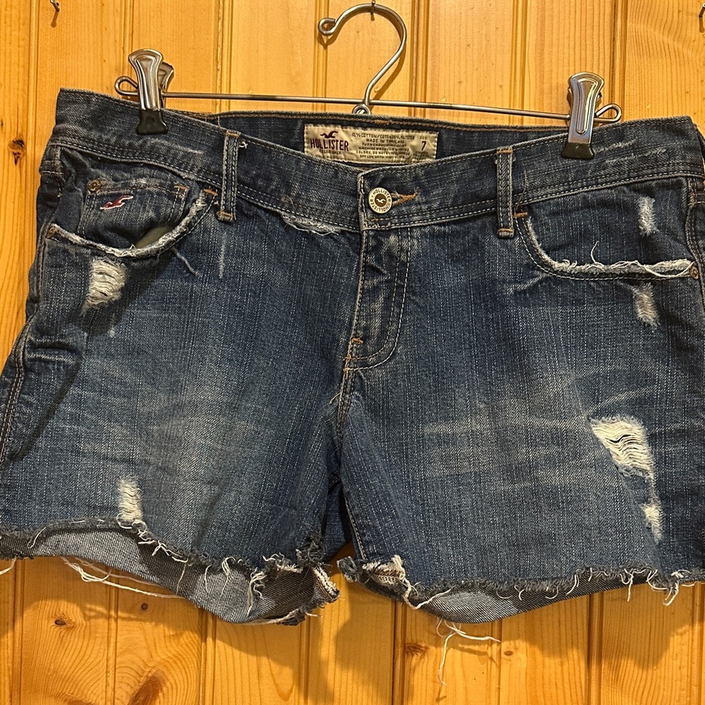 Hollister Women's Distressed Denim Shorts - Dark Blue